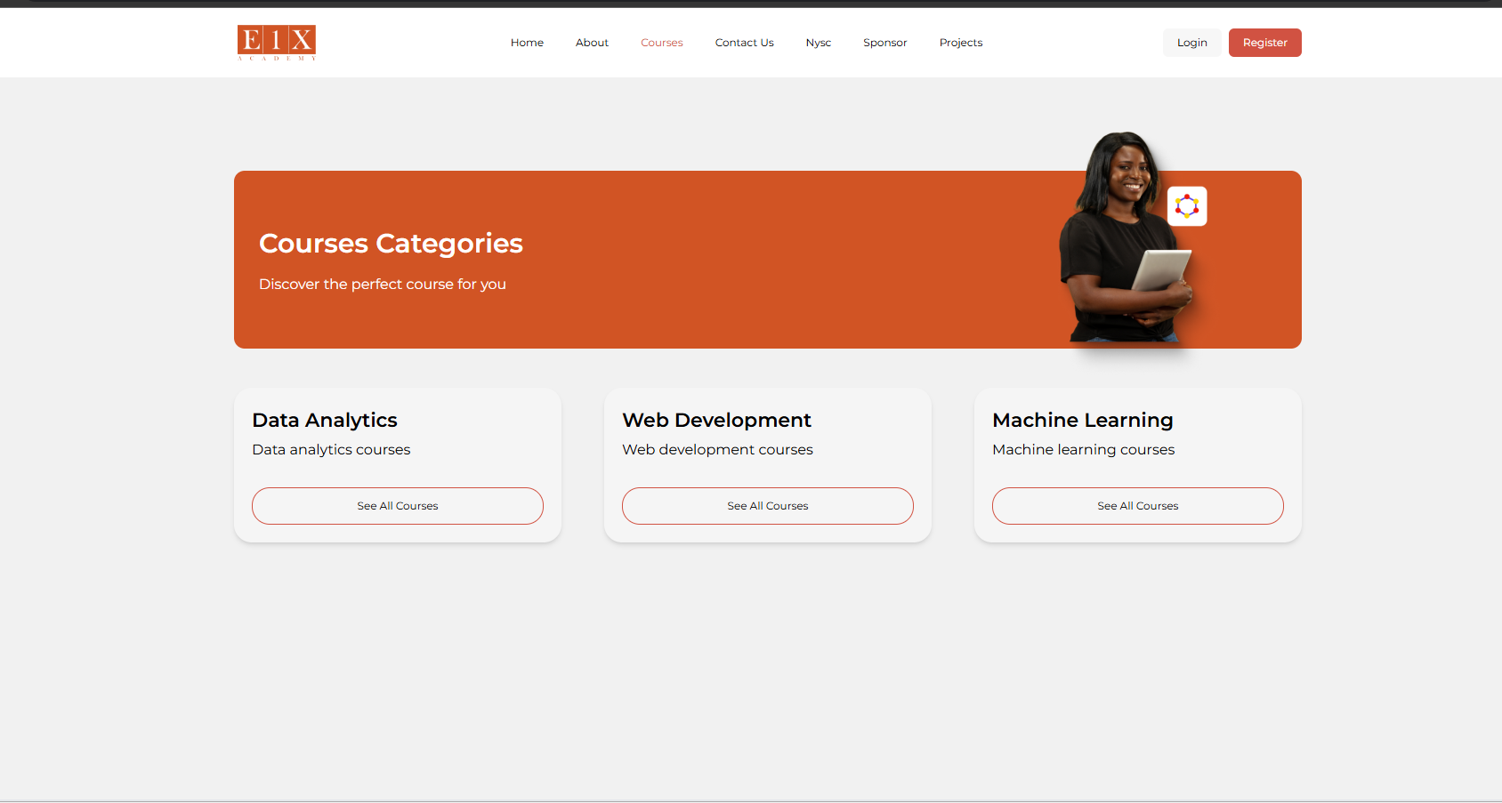 E1X Academy product interface