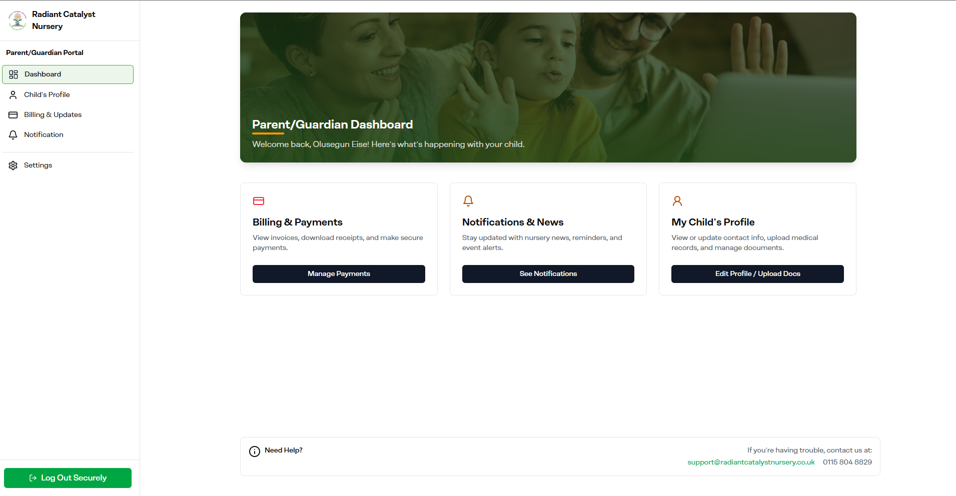 Radiant Catalyst Nursery product interface